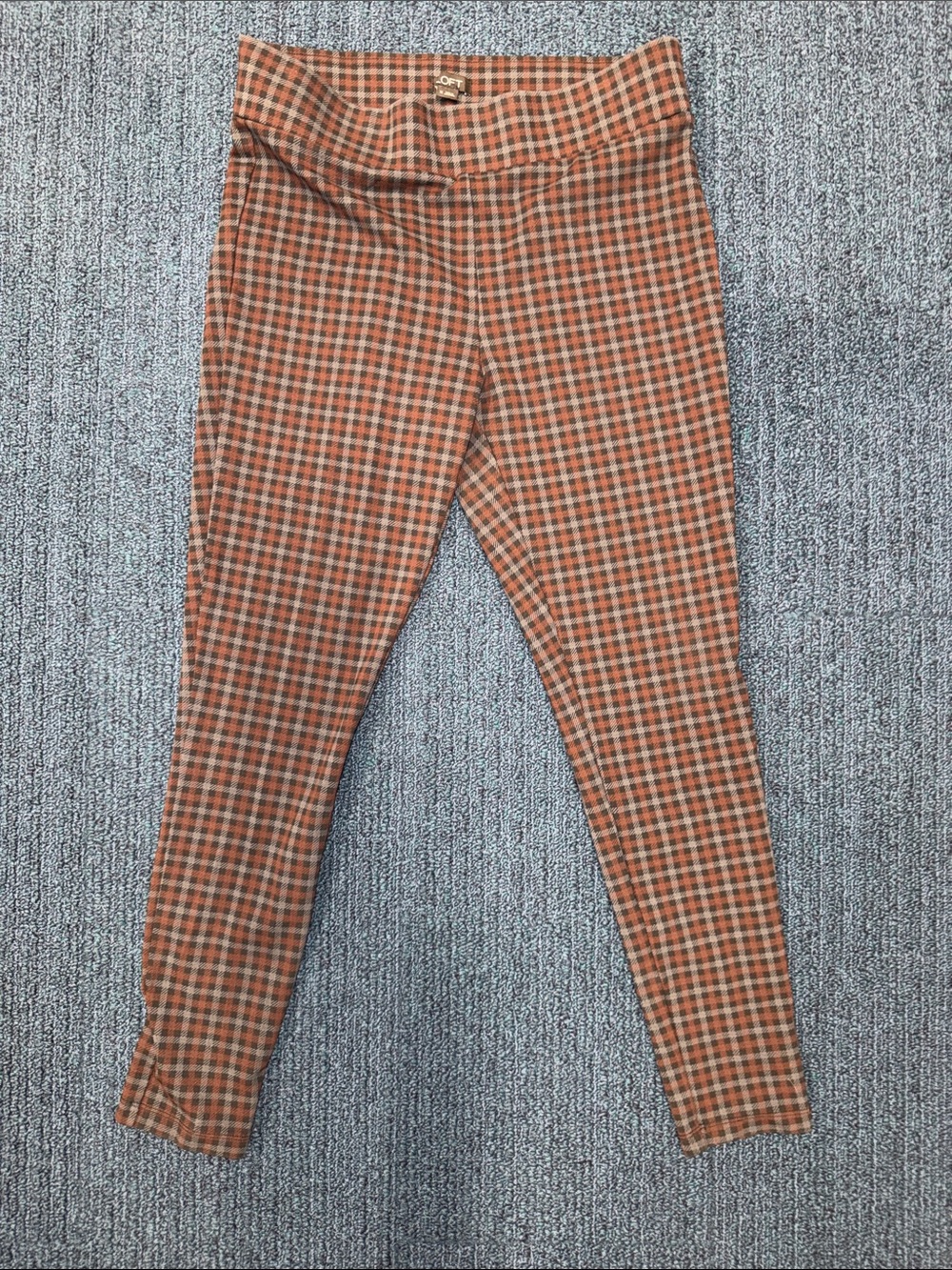 LOFT Orange and Cream Plaid Leggings